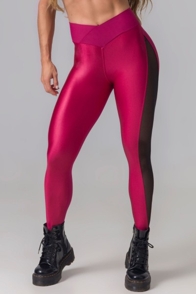 Rote Fitness-Leggings High Waist mit V Taille
